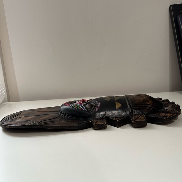 Vintage Handcrafted Wood Brass African Tribal Mask - Picture 6 of 13